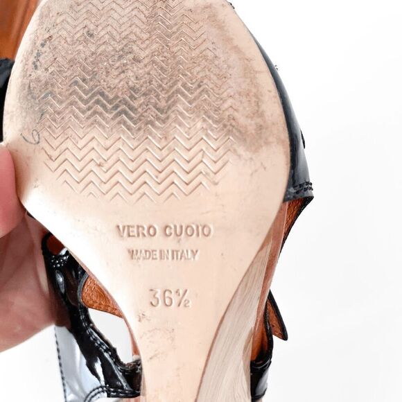 Latitude Femme Womens Patent Leather Wedge Heel Sandals Black Size 36.5 - Picture 7 of 8